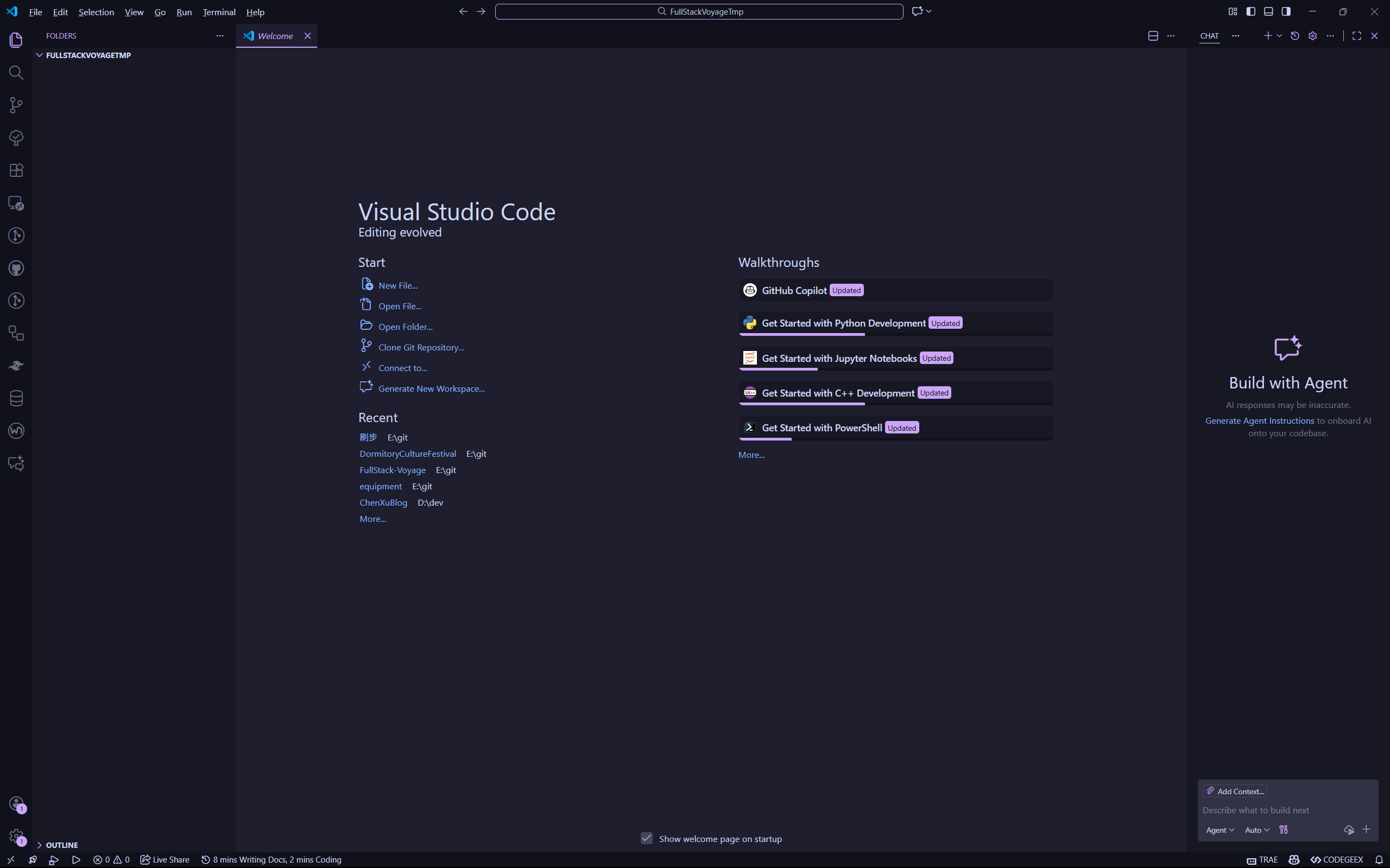 VSCode 打开项目目录后的样子,你可能和我有些出入,但这是你没装我装的插件问题,不影响后续操作